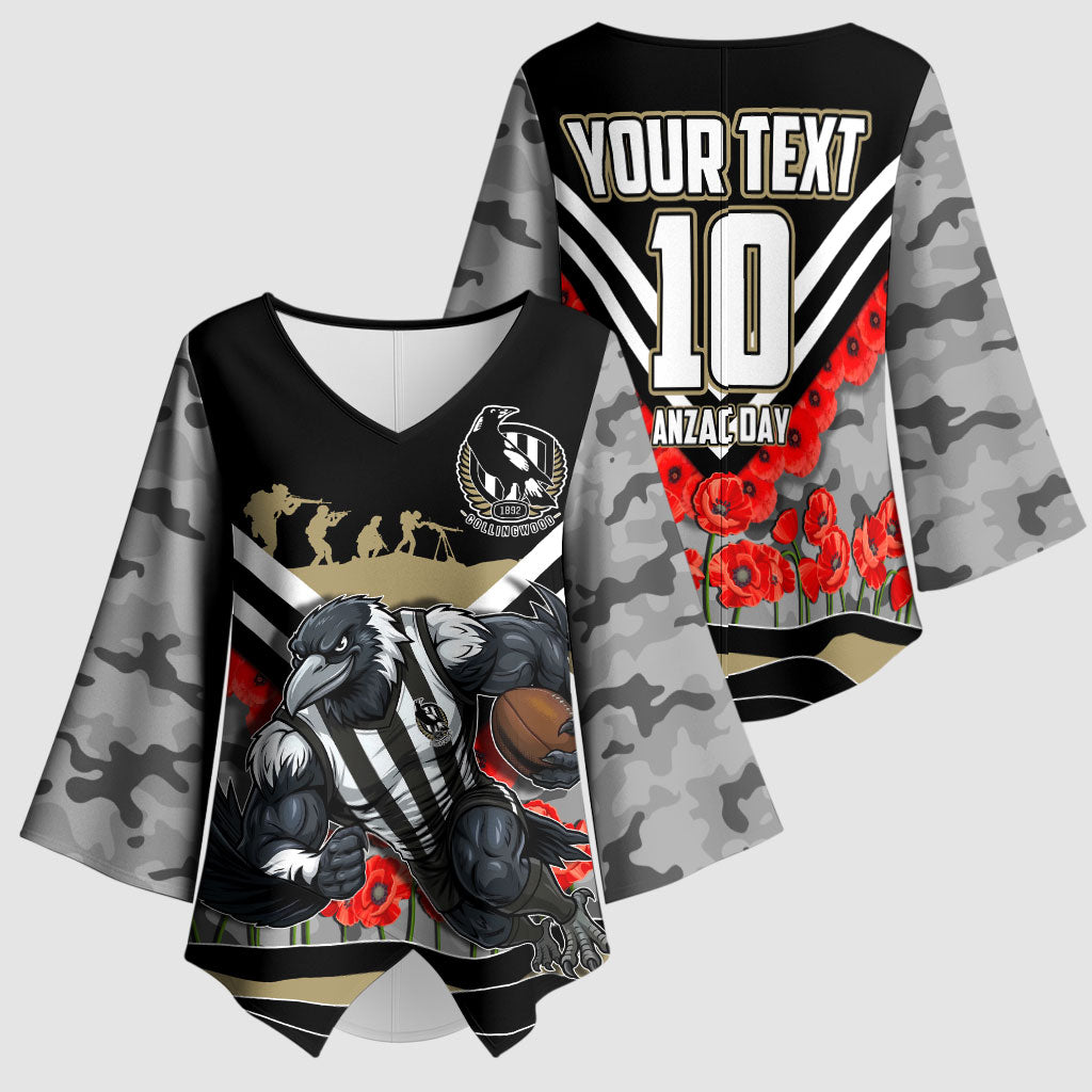 Personalised Collingwood Magpies ANZAC Kimono Sleeve Blouse Military Remembrance Australian Football Mascot Camouflage