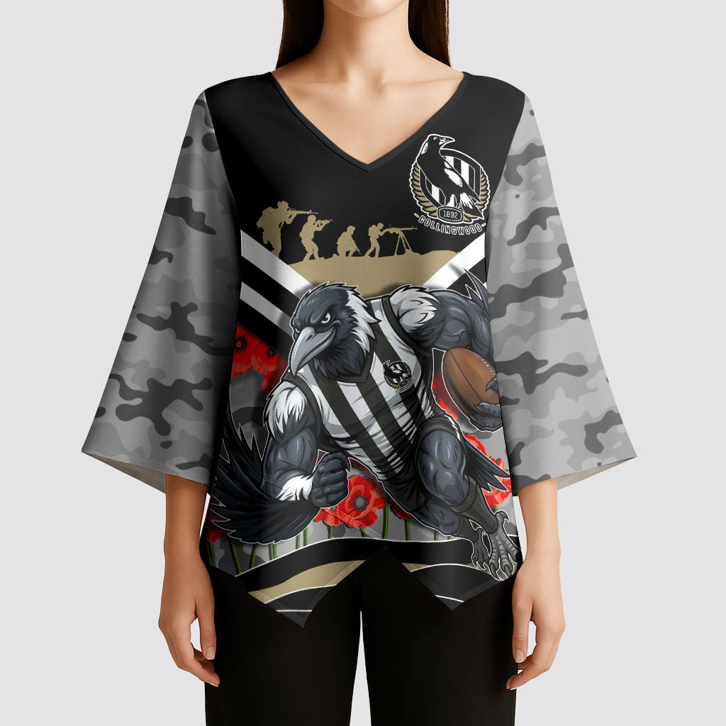 Personalised Collingwood Magpies ANZAC Kimono Sleeve Blouse Military Remembrance Australian Football Mascot Camouflage