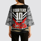 Personalised Collingwood Magpies ANZAC Kimono Sleeve Blouse Military Remembrance Australian Football Mascot Camouflage