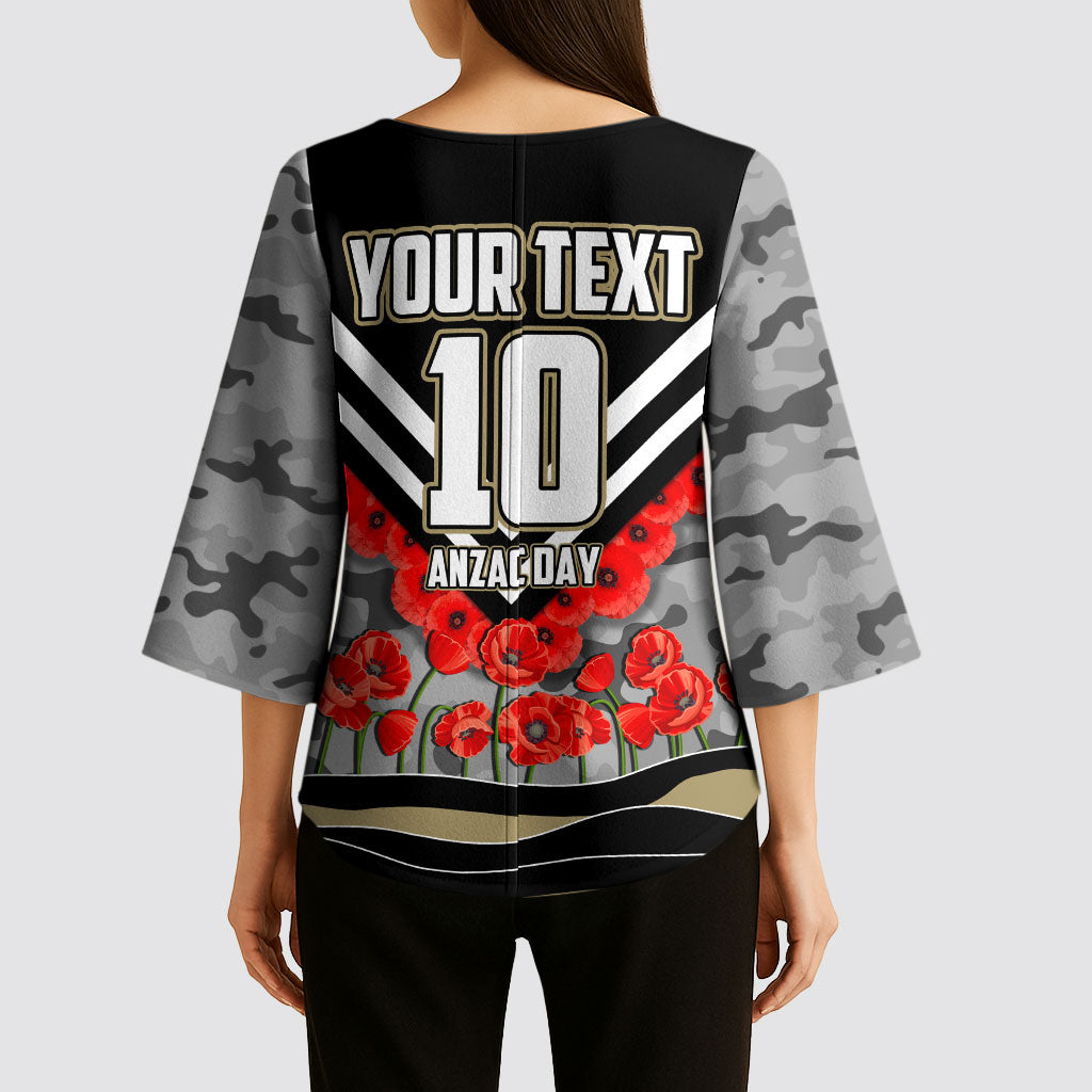 Personalised Collingwood Magpies ANZAC Kimono Sleeve Blouse Military Remembrance Australian Football Mascot Camouflage