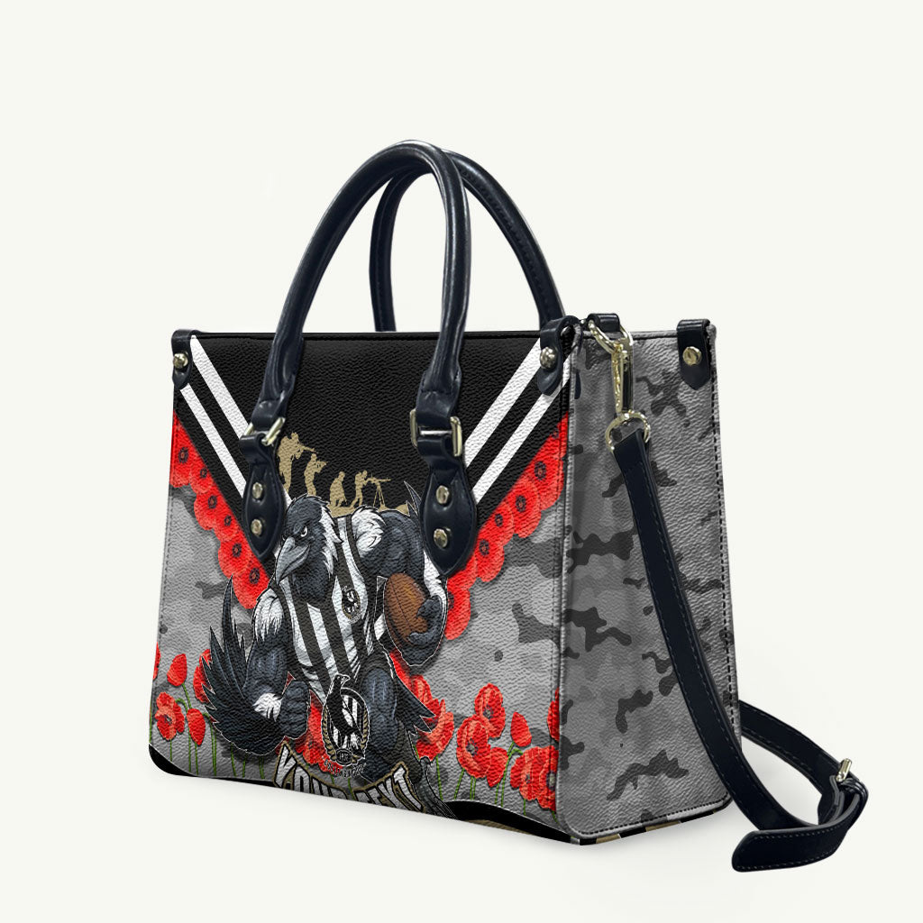 Personalised Collingwood Magpies ANZAC Leather Bag Military Remembrance Australian Football Mascot Camouflage