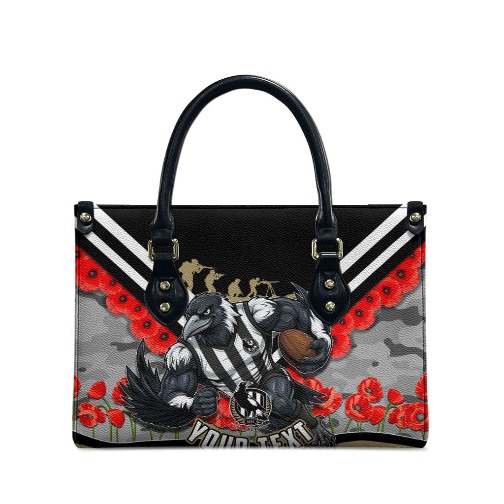 Personalised Collingwood Magpies ANZAC Leather Bag Military Remembrance Australian Football Mascot Camouflage