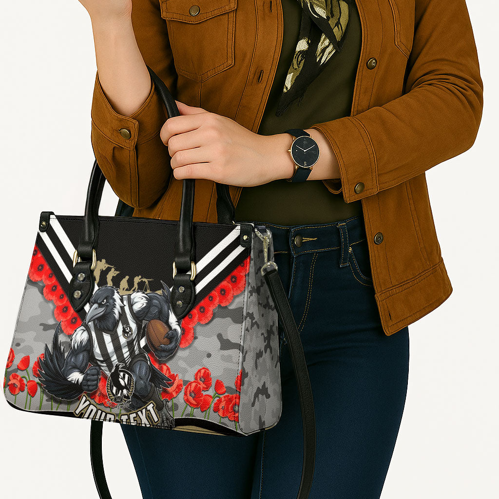 Personalised Collingwood Magpies ANZAC Leather Bag Military Remembrance Australian Football Mascot Camouflage
