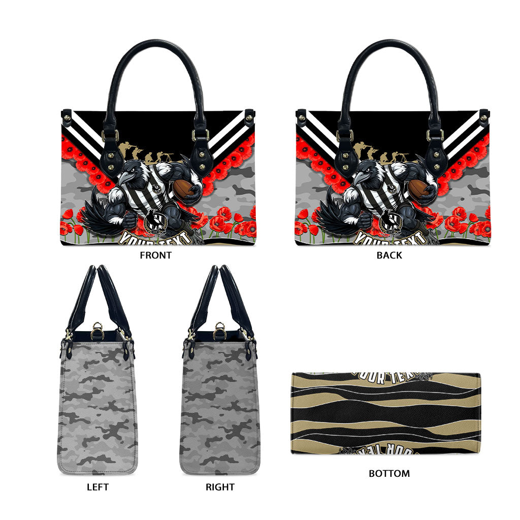 Personalised Collingwood Magpies ANZAC Leather Bag Military Remembrance Australian Football Mascot Camouflage