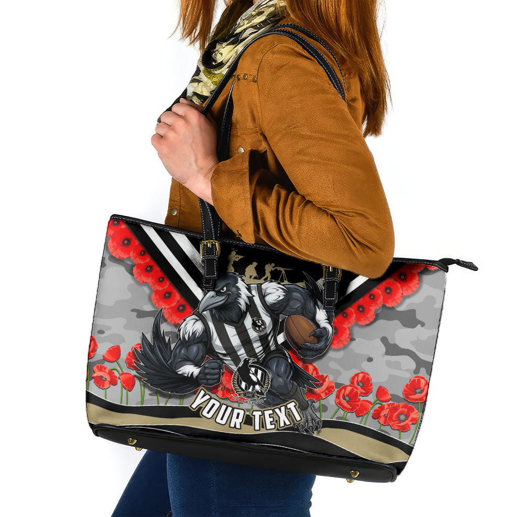 Personalised Collingwood Magpies ANZAC Leather Tote Bag Military Remembrance Australian Football Mascot Camouflage