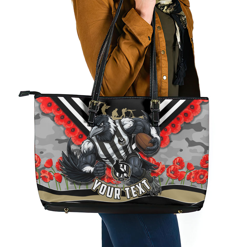Personalised Collingwood Magpies ANZAC Leather Tote Bag Military Remembrance Australian Football Mascot Camouflage