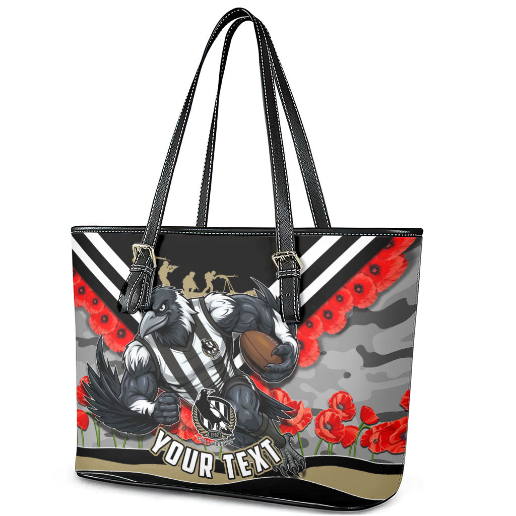 Personalised Collingwood Magpies ANZAC Leather Tote Bag Military Remembrance Australian Football Mascot Camouflage