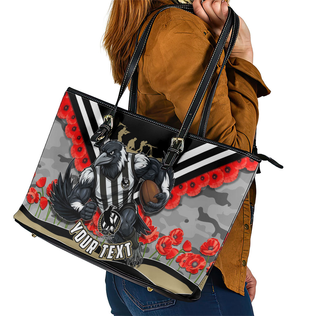 Personalised Collingwood Magpies ANZAC Leather Tote Bag Military Remembrance Australian Football Mascot Camouflage