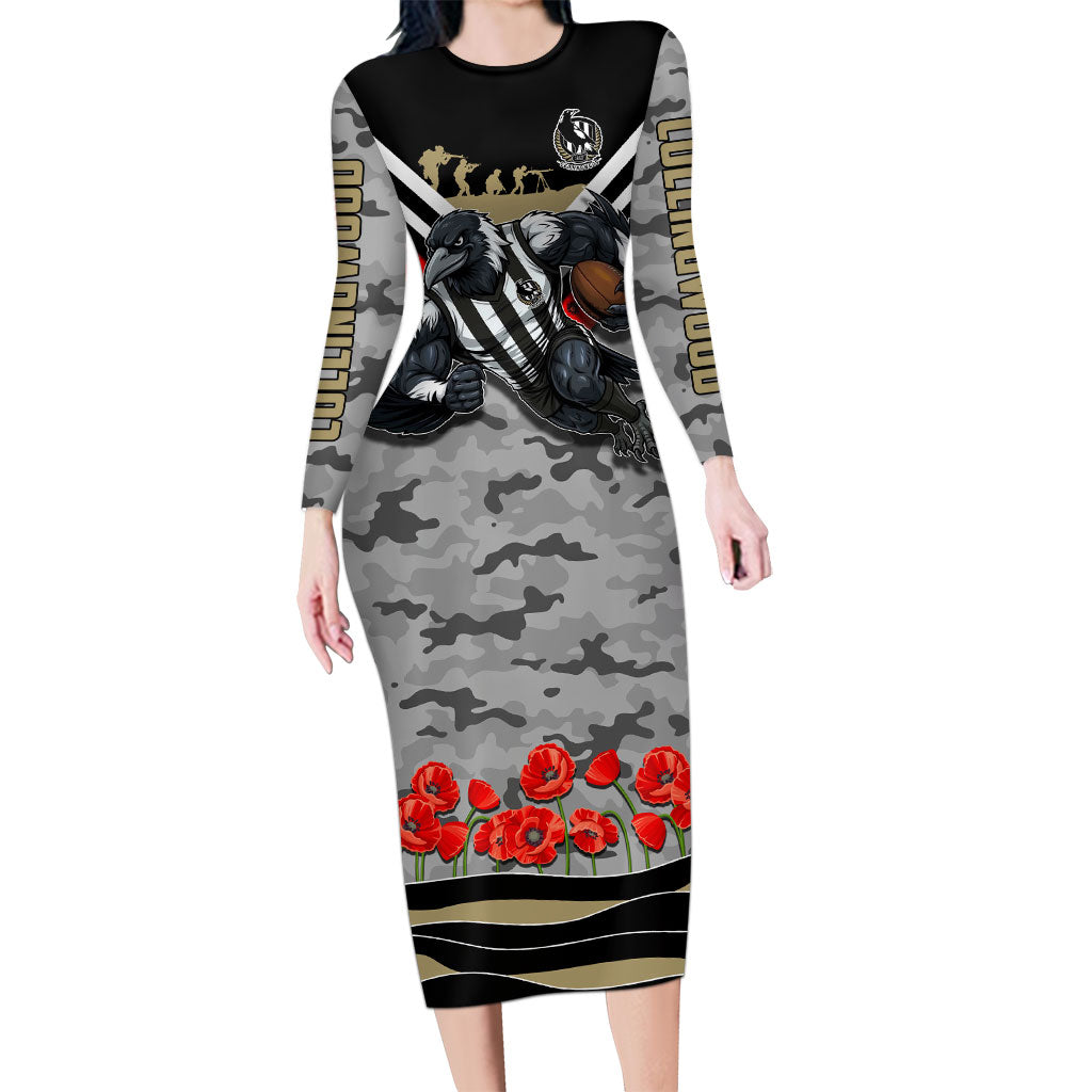 Personalised Collingwood Magpies ANZAC Long Sleeve Bodycon Dress Military Remembrance Australian Football Mascot Camouflage