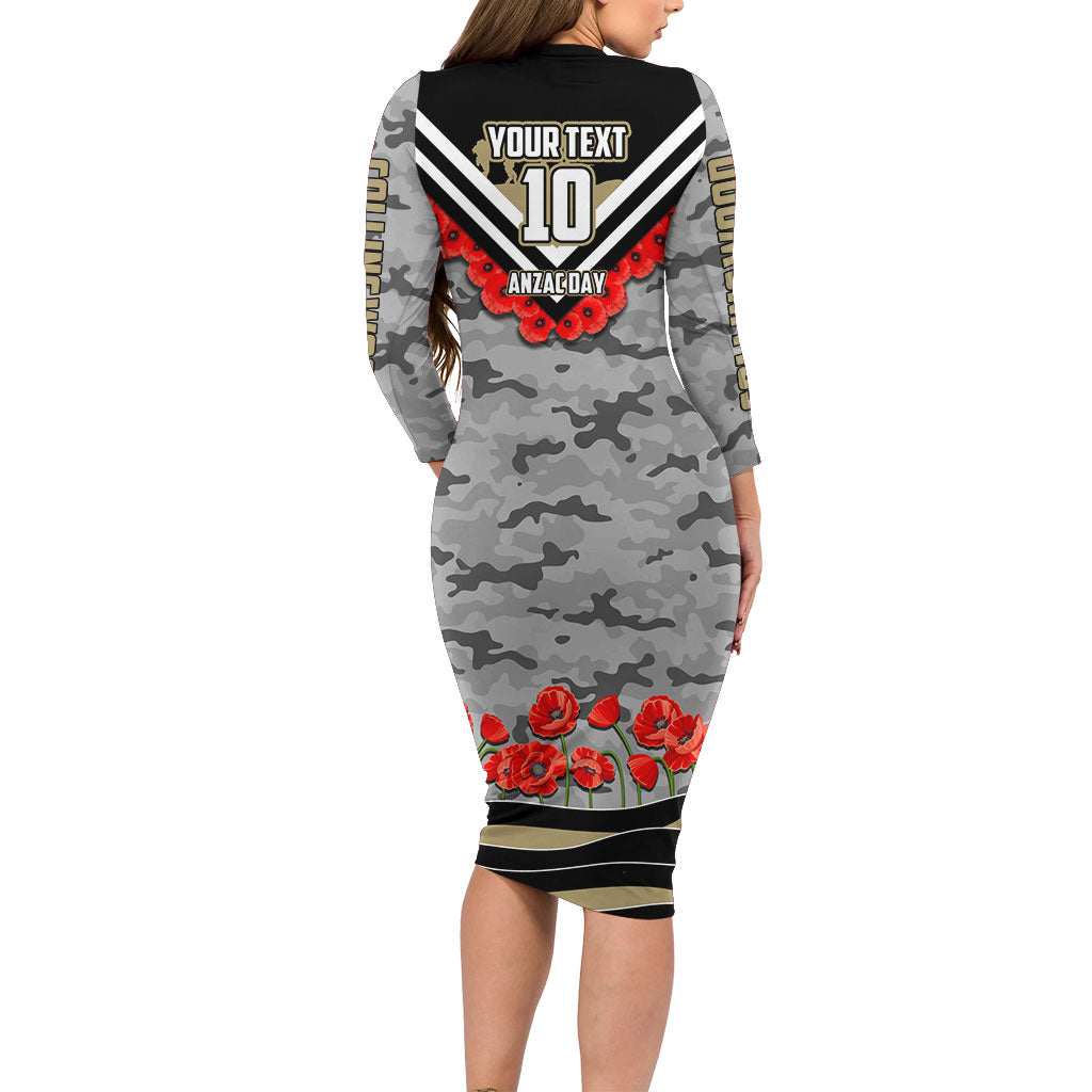 Personalised Collingwood Magpies ANZAC Long Sleeve Bodycon Dress Military Remembrance Australian Football Mascot Camouflage