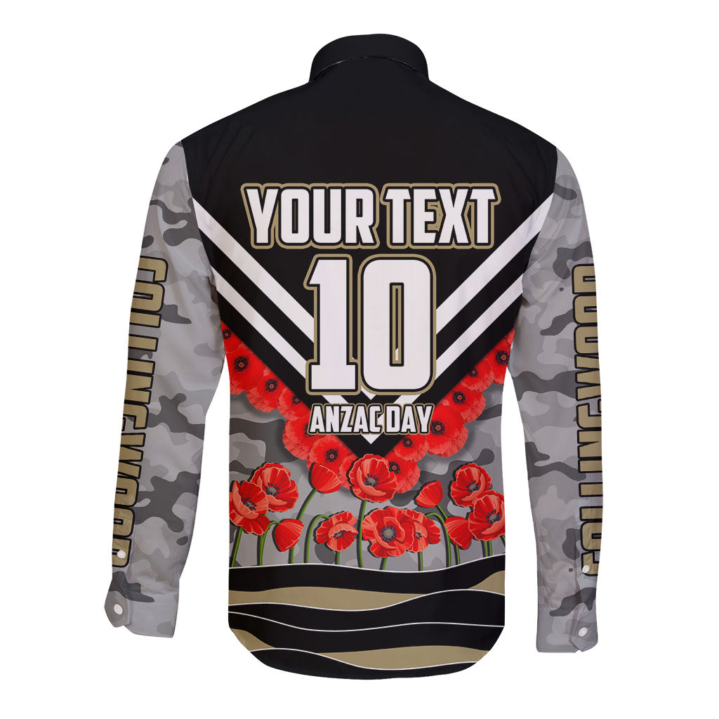 Personalised Collingwood Magpies ANZAC Long Sleeve Button Shirt Military Remembrance Australian Football Mascot Camouflage