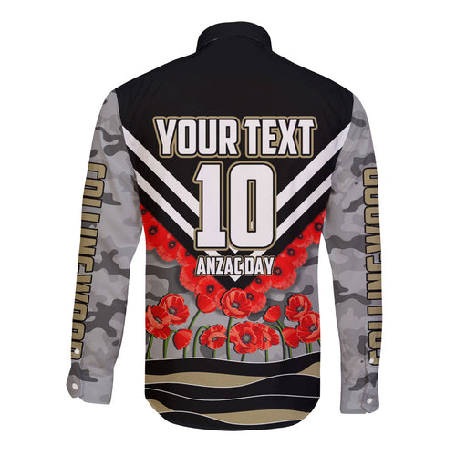 Personalised Collingwood Magpies ANZAC Long Sleeve Button Shirt Military Remembrance Australian Football Mascot Camouflage