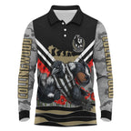 Personalised Collingwood Magpies ANZAC Long Sleeve Polo Shirt Military Remembrance Australian Football Mascot Camouflage