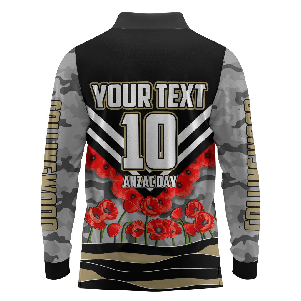 Personalised Collingwood Magpies ANZAC Long Sleeve Polo Shirt Military Remembrance Australian Football Mascot Camouflage