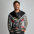 Personalised Collingwood Magpies ANZAC Long Sleeve Polo Shirt Military Remembrance Australian Football Mascot Camouflage