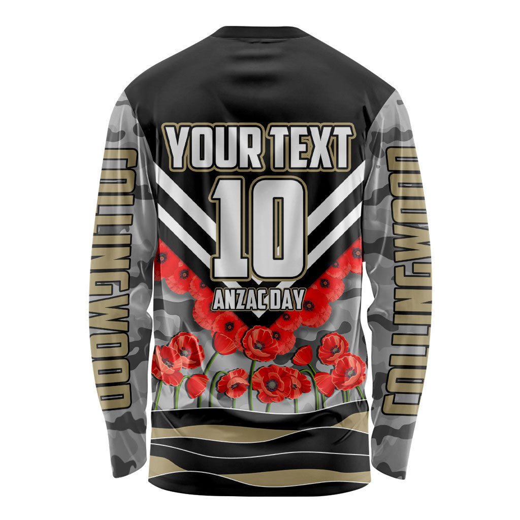 Personalised Collingwood Magpies ANZAC Long Sleeve Shirt Military Remembrance Australian Football Mascot Camouflage