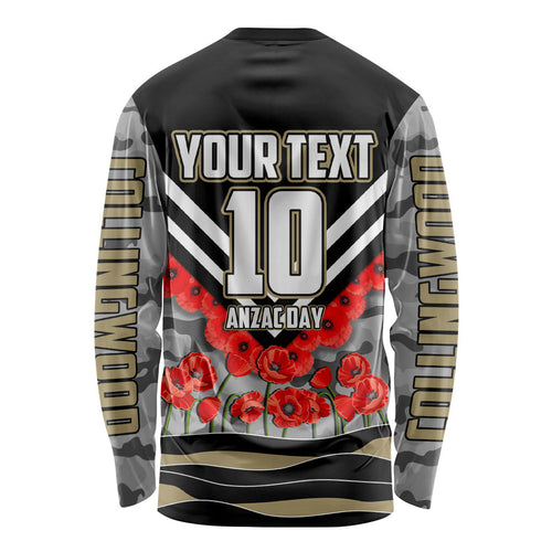 Personalised Collingwood Magpies ANZAC Long Sleeve Shirt Military Remembrance Australian Football Mascot Camouflage