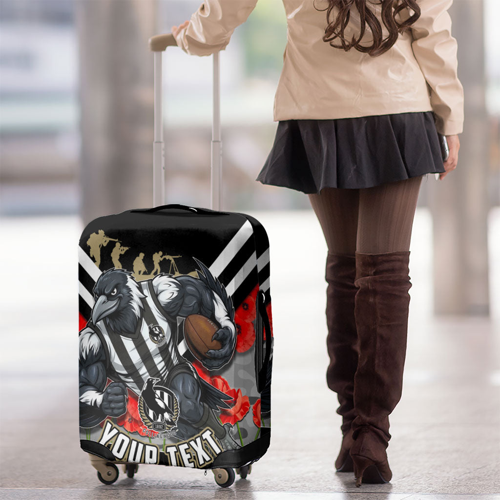 Personalised Collingwood Magpies ANZAC Luggage Cover Military Remembrance Australian Football Mascot Camouflage