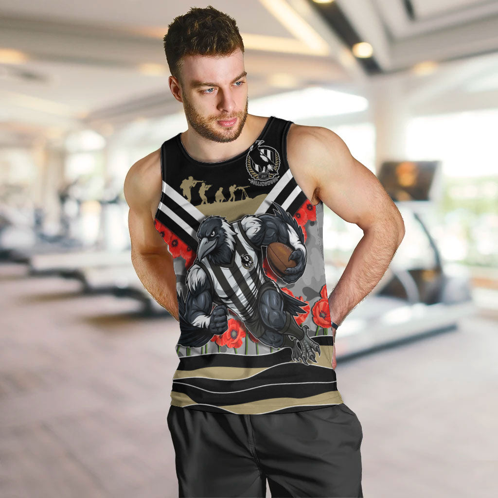 Personalised Collingwood Magpies ANZAC Men Tank Top Military Remembrance Australian Football Mascot Camouflage