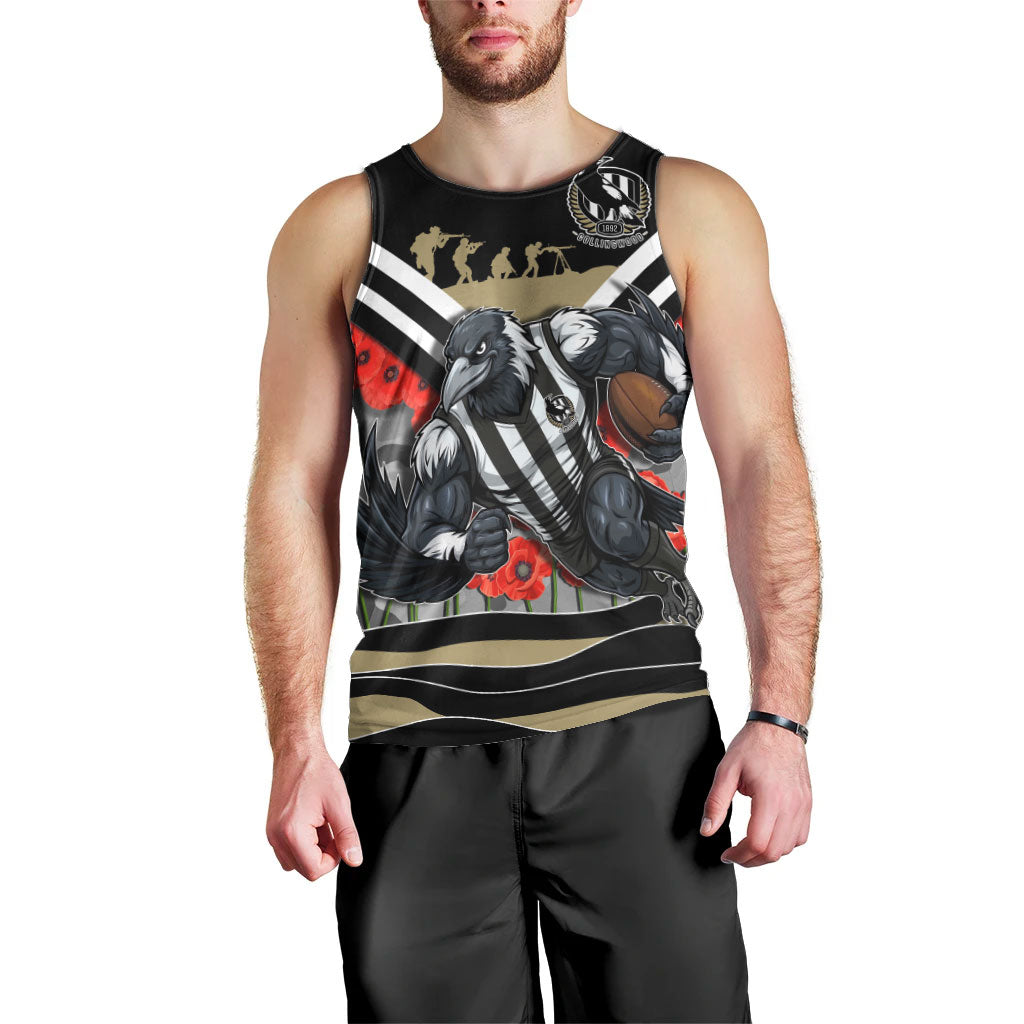 Personalised Collingwood Magpies ANZAC Men Tank Top Military Remembrance Australian Football Mascot Camouflage