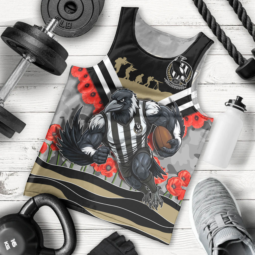 Personalised Collingwood Magpies ANZAC Men Tank Top Military Remembrance Australian Football Mascot Camouflage
