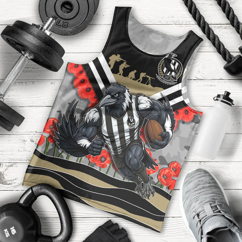 Personalised Collingwood Magpies ANZAC Men Tank Top Military Remembrance Australian Football Mascot Camouflage