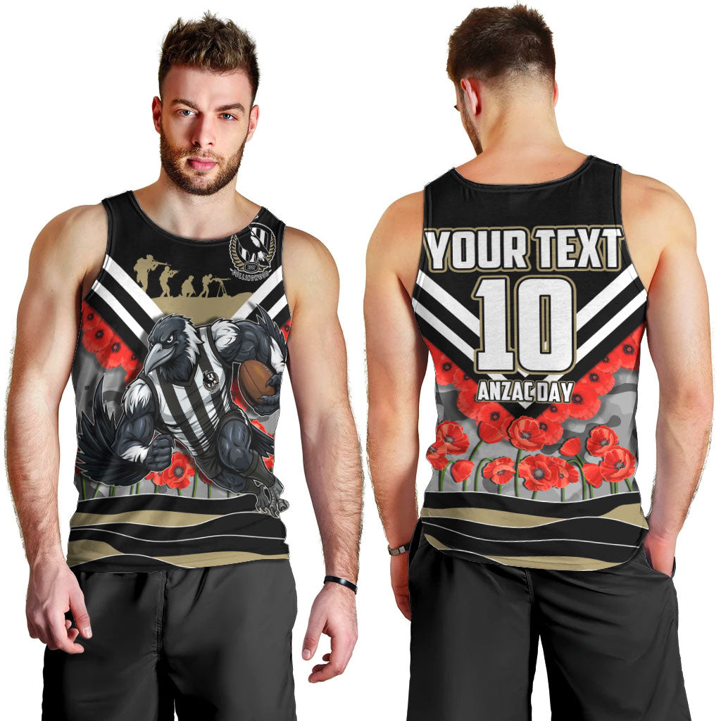 Personalised Collingwood Magpies ANZAC Men Tank Top Military Remembrance Australian Football Mascot Camouflage