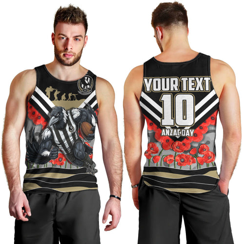 Personalised Collingwood Magpies ANZAC Men Tank Top Military Remembrance Australian Football Mascot Camouflage