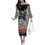 Personalised Collingwood Magpies ANZAC Off The Shoulder Long Sleeve Dress Military Remembrance Australian Football Mascot Camouflage