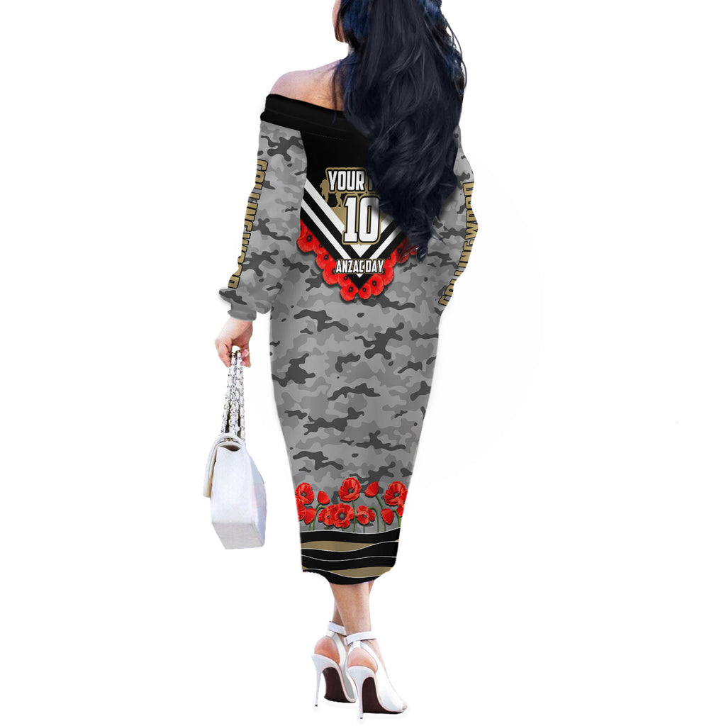 Personalised Collingwood Magpies ANZAC Off The Shoulder Long Sleeve Dress Military Remembrance Australian Football Mascot Camouflage