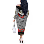 Personalised Collingwood Magpies ANZAC Off The Shoulder Long Sleeve Dress Military Remembrance Australian Football Mascot Camouflage