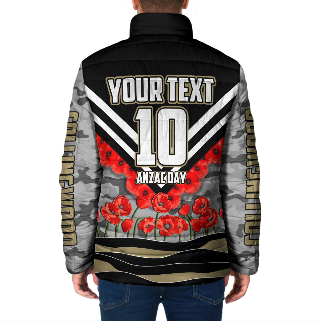 Personalised Collingwood Magpies ANZAC Padded Jacket Military Remembrance Australian Football Mascot Camouflage