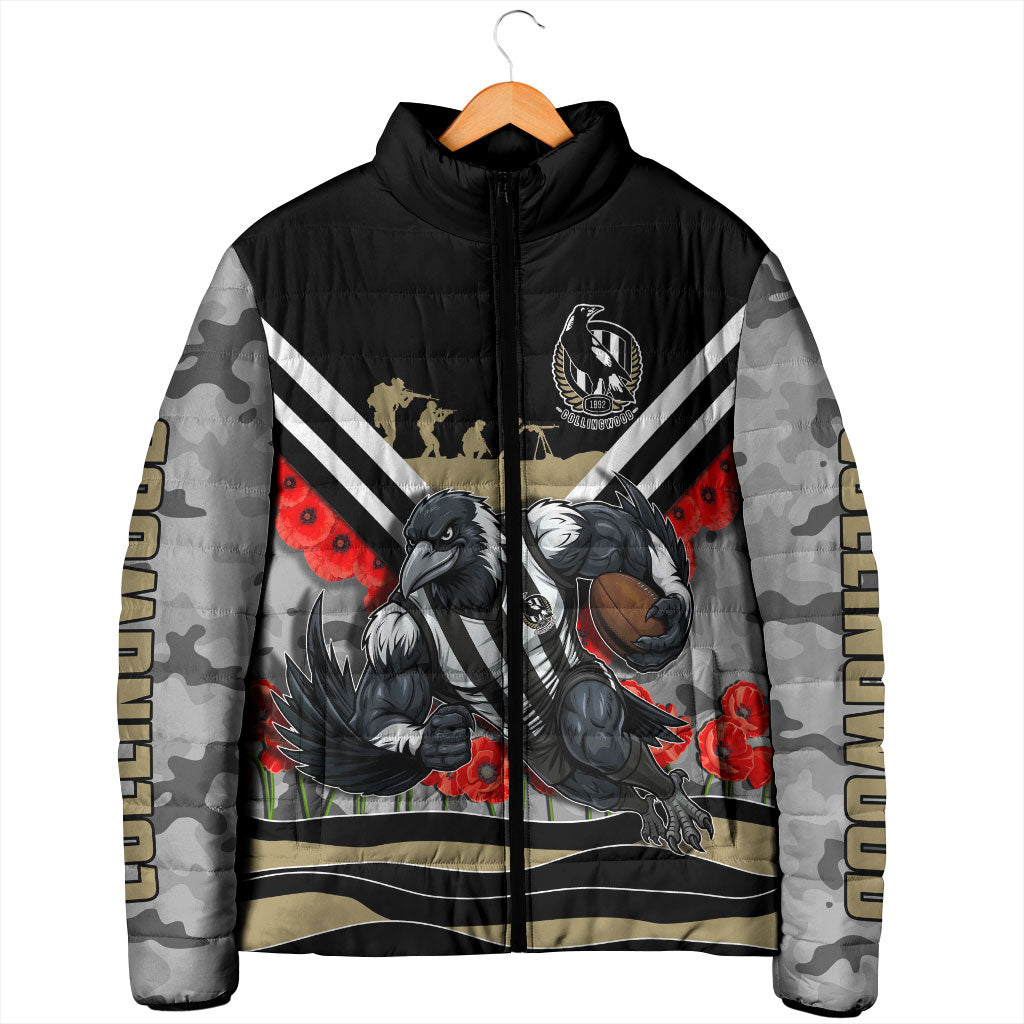 Personalised Collingwood Magpies ANZAC Padded Jacket Military Remembrance Australian Football Mascot Camouflage