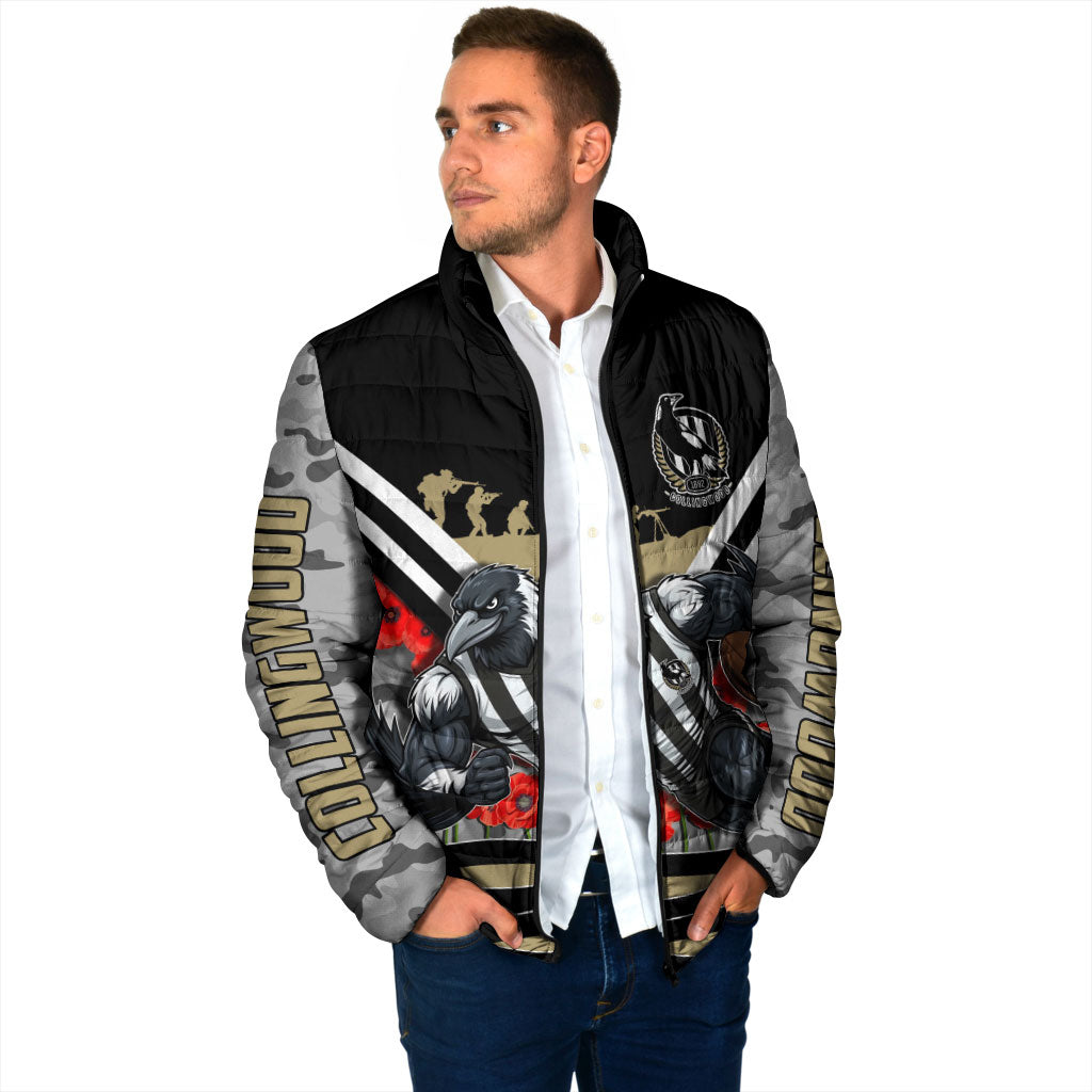 Personalised Collingwood Magpies ANZAC Padded Jacket Military Remembrance Australian Football Mascot Camouflage