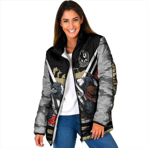 Personalised Collingwood Magpies ANZAC Padded Jacket Military Remembrance Australian Football Mascot Camouflage