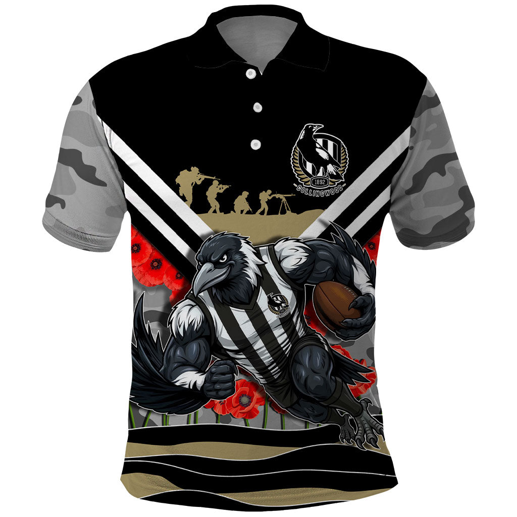Personalised Collingwood Magpies ANZAC Polo Shirt Military Remembrance Australian Football Mascot Camouflage