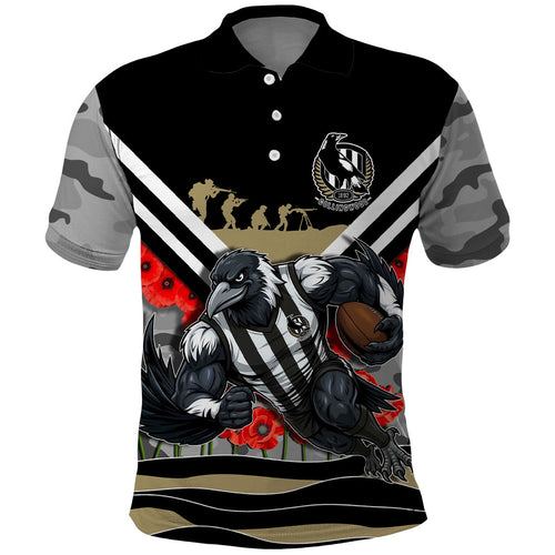 Personalised Collingwood Magpies ANZAC Polo Shirt Military Remembrance Australian Football Mascot Camouflage