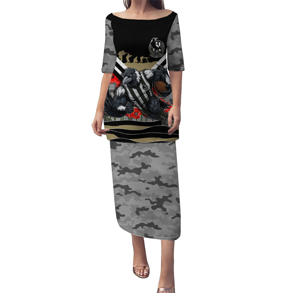 Personalised Collingwood Magpies ANZAC Puletasi Military Remembrance Australian Football Mascot Camouflage