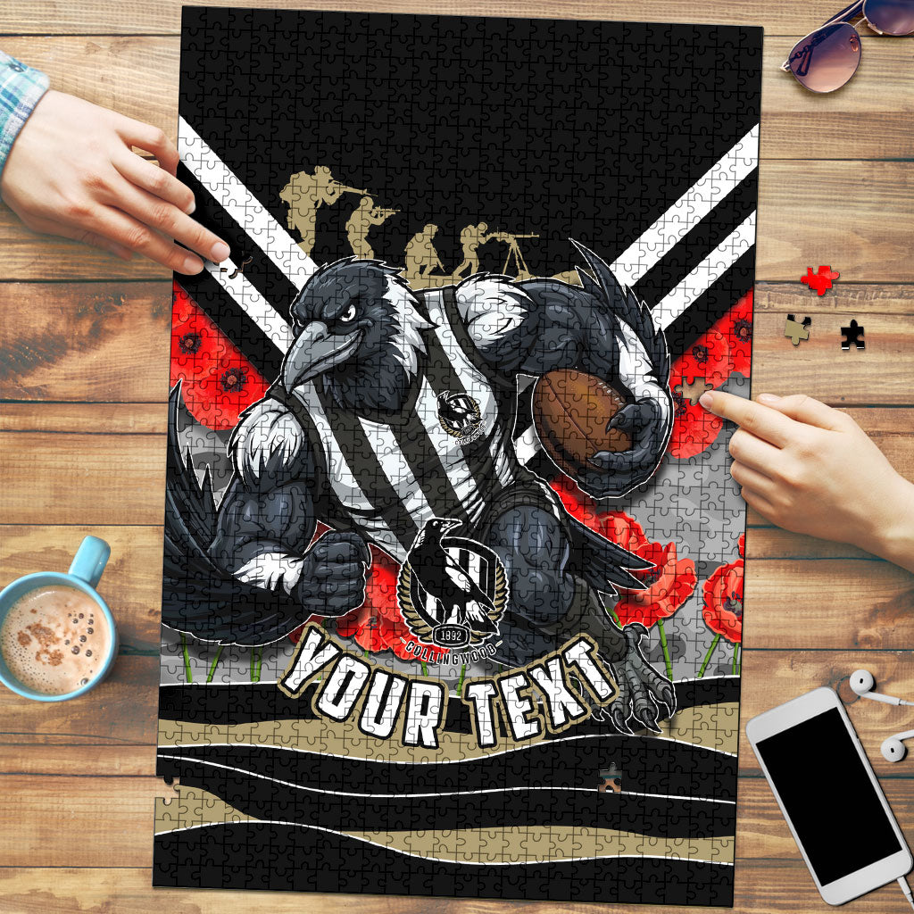 Personalised Collingwood Magpies ANZAC Puzzle Military Remembrance Australian Football Mascot Camouflage