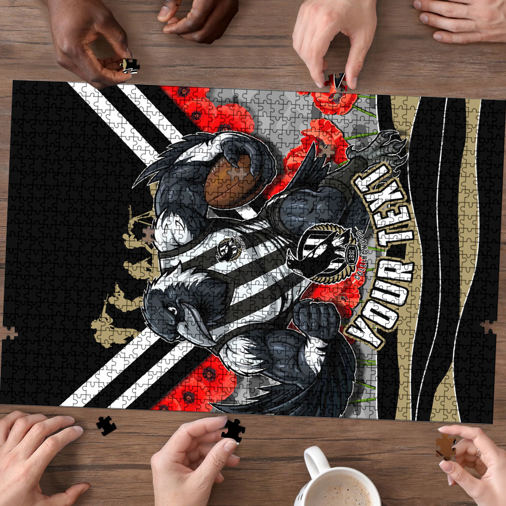 Personalised Collingwood Magpies ANZAC Puzzle Military Remembrance Australian Football Mascot Camouflage