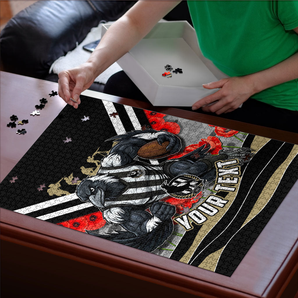 Personalised Collingwood Magpies ANZAC Puzzle Military Remembrance Australian Football Mascot Camouflage
