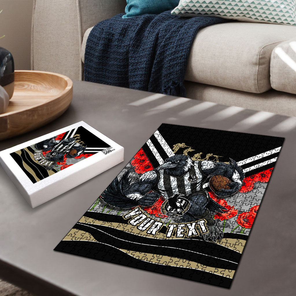 Personalised Collingwood Magpies ANZAC Puzzle Military Remembrance Australian Football Mascot Camouflage