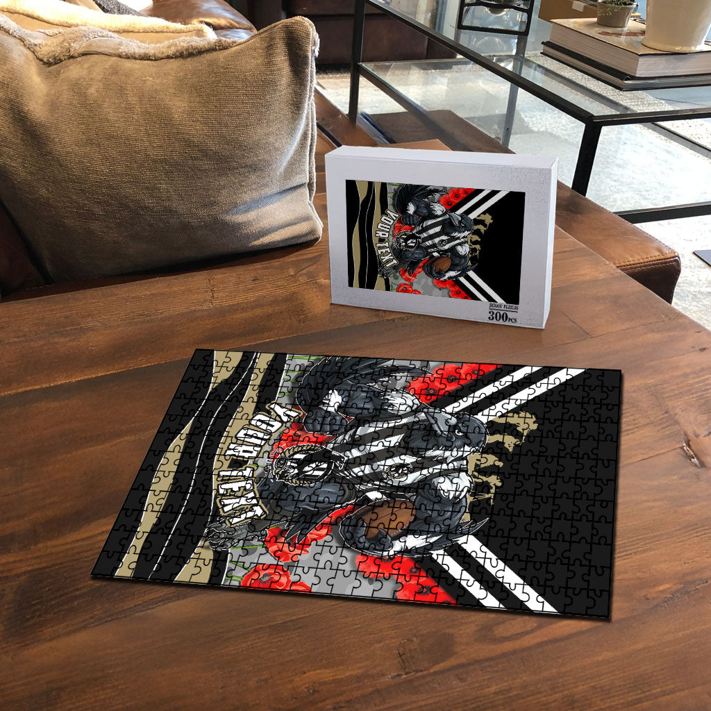 Personalised Collingwood Magpies ANZAC Puzzle Military Remembrance Australian Football Mascot Camouflage