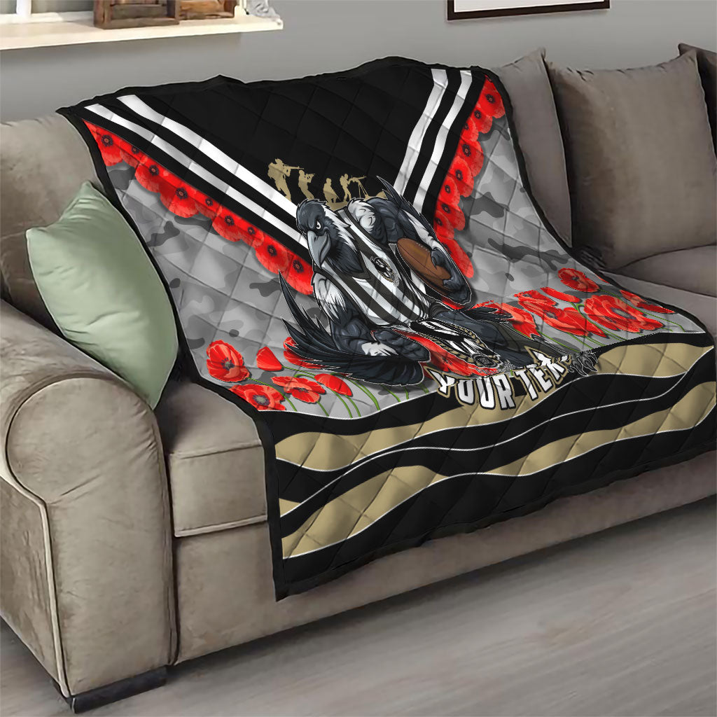 Personalised Collingwood Magpies ANZAC Quilt Military Remembrance Australian Football Mascot Camouflage