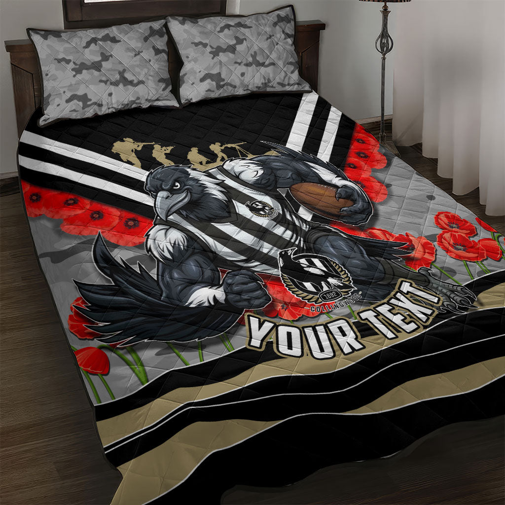Personalised Collingwood Magpies ANZAC Quilt Bed Set Military Remembrance Australian Football Mascot Camouflage