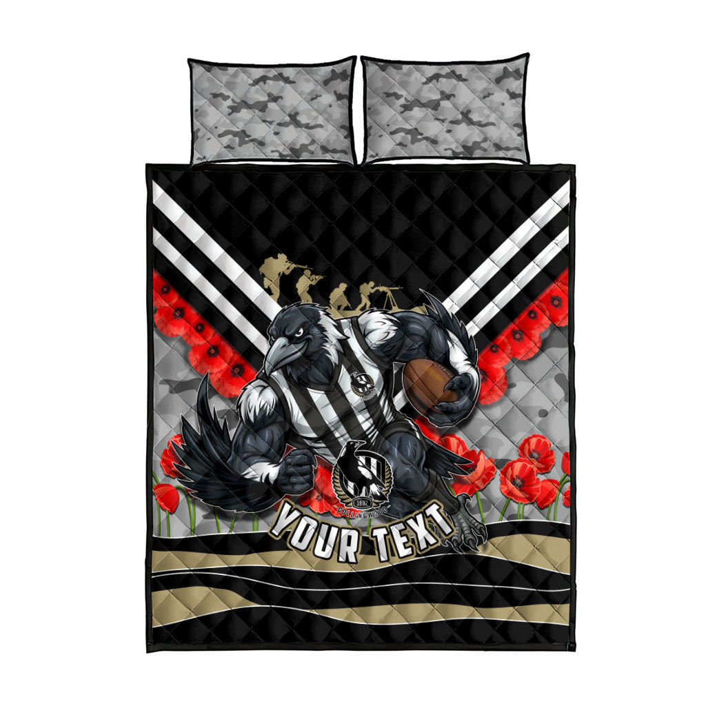 Personalised Collingwood Magpies ANZAC Quilt Bed Set Military Remembrance Australian Football Mascot Camouflage
