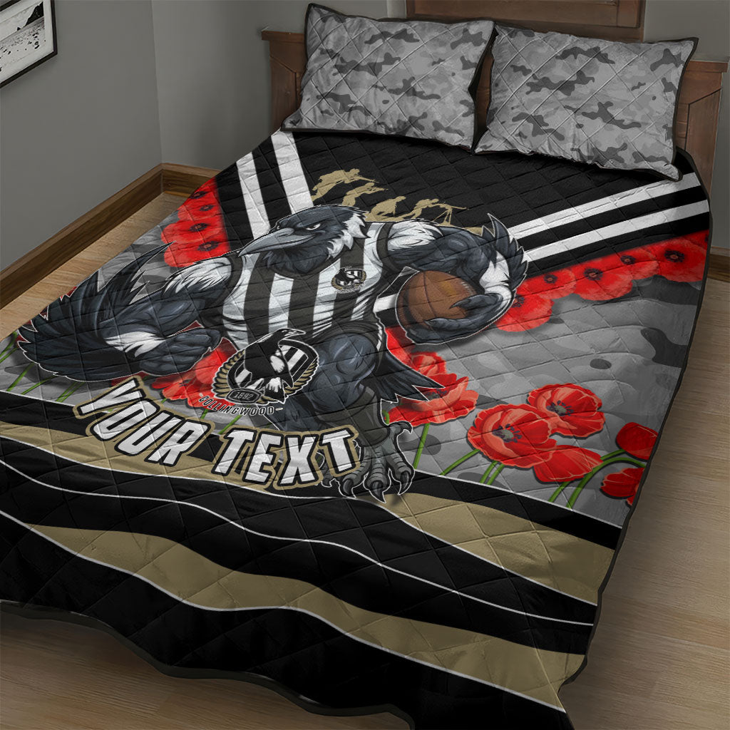 Personalised Collingwood Magpies ANZAC Quilt Bed Set Military Remembrance Australian Football Mascot Camouflage