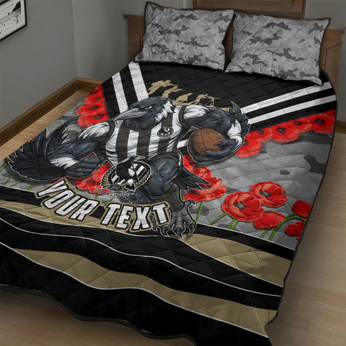 Personalised Collingwood Magpies ANZAC Quilt Bed Set Military Remembrance Australian Football Mascot Camouflage