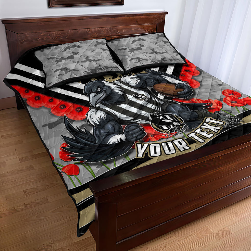 Personalised Collingwood Magpies ANZAC Quilt Bed Set Military Remembrance Australian Football Mascot Camouflage