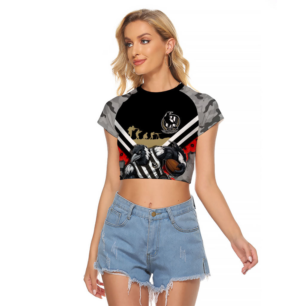 Personalised Collingwood Magpies ANZAC Raglan Cropped T Shirt Military Remembrance Australian Football Mascot Camouflage